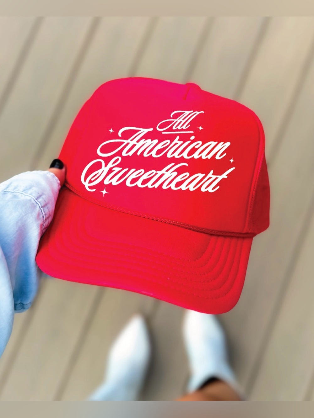 Red 'All American Sweetheart' Script Trucker Hat